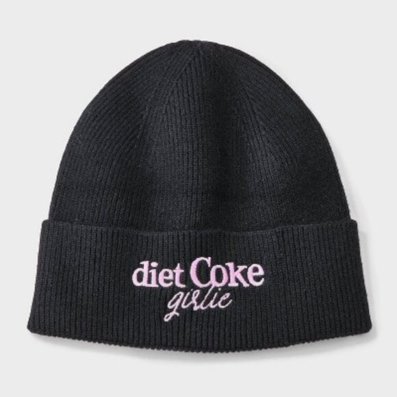NWT Diet Coke Girlie Beanie Exclusive Black Pink Embroidered Ribbed Knit Hat ?